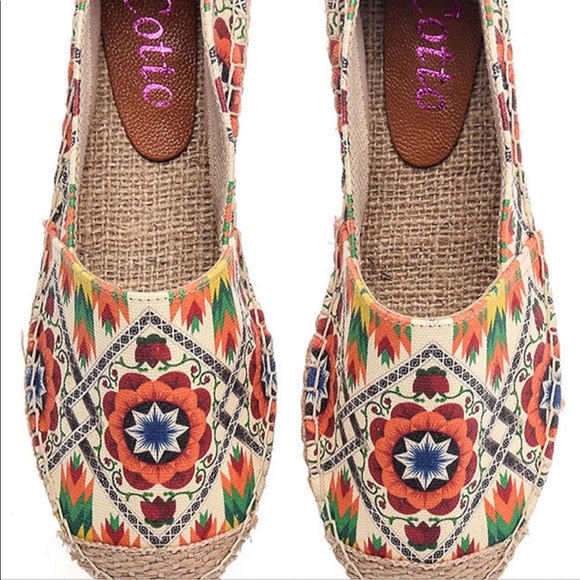 Boho Orange & Ivory Espadrille Slip Ons Shoes - Picture 2 of 4